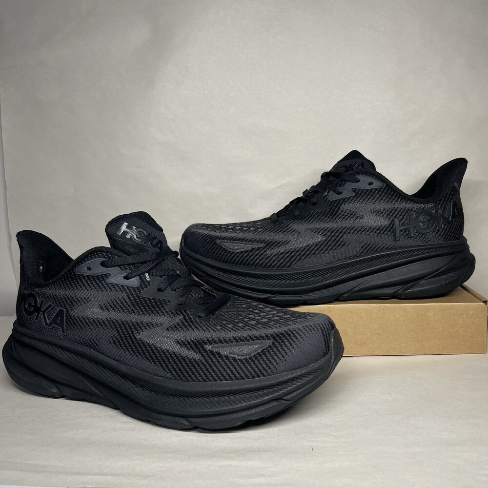 HOKA Clifton 9 Men’s 10 EE 2E Black/Black BBLC Running Shoes 1127895 Excellent